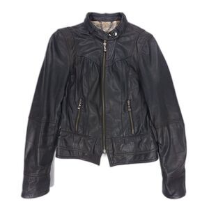 TED BAKER Leather Tailored Biker Jacket Old Money Clean Girl Minimal Moto Black